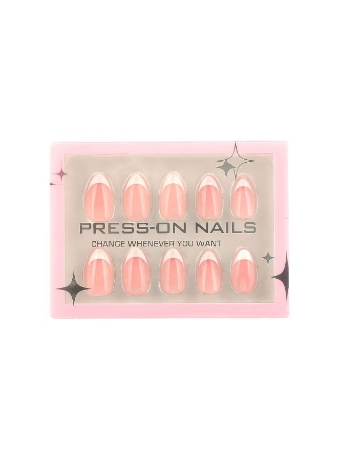 جوسكوين 24 قطعة أظافر تركيب لاصق، أظافر فرنسية، بلمسة نهائية للأشعة فوق البنفسجية، شكل لوزي قصير مدبب، أظافر شبه شفافة بجودة صالونات التجميل بـ 12 مقاسًا، مجموعة أظافر أكريليك صناعية مع غراء. - Image 5